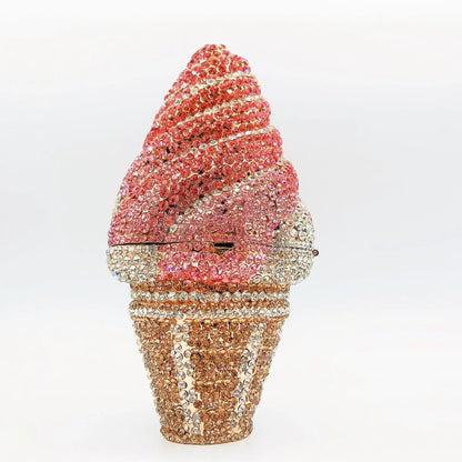 New Arrival Ice Cream Clutches Woman Colorful Crystal Purse Birthday Prom Diamond Handbag Wedding Bridal Party Gift Evening Bag