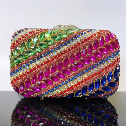 New Arrival Multicolored Crystal Stone Woman Evening Bag Wedding Bridal Banquet Party Gala Diamond Purse Rhinestone Prom Handbag