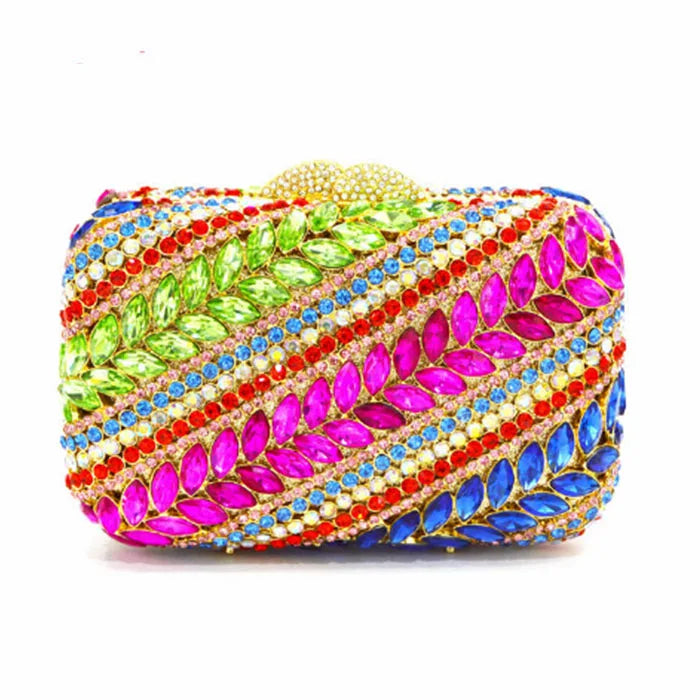 New Arrival Multicolored Crystal Stone Woman Evening Bag Wedding Bridal Banquet Party Gala Diamond Purse Rhinestone Prom Handbag
