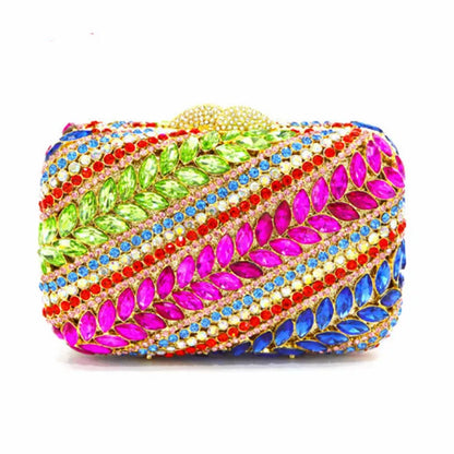 New Arrival Multicolored Crystal Stone Woman Evening Bag Wedding Bridal Banquet Party Gala Diamond Purse Rhinestone Prom Handbag