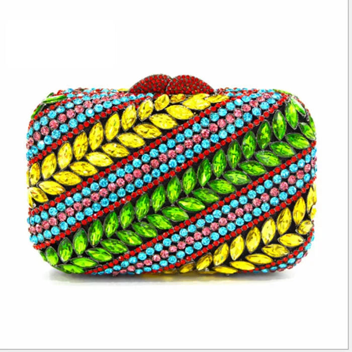 New Arrival Multicolored Crystal Stone Woman Evening Bag Wedding Bridal Banquet Party Gala Diamond Purse Rhinestone Prom Handbag