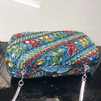 New Arrival Multicolored Crystal Stone Woman Evening Bag Wedding Bridal Banquet Party Gala Diamond Purse Rhinestone Prom Handbag