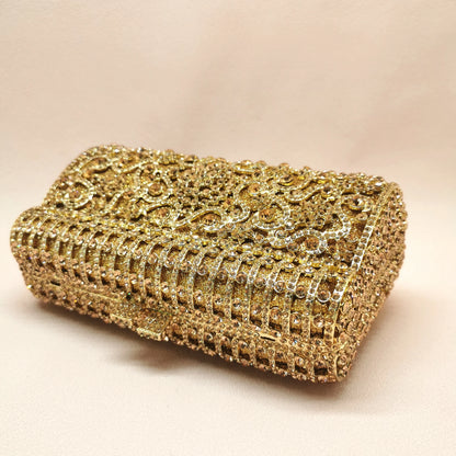 New Arrival Woman Champagne Diamond Crystal Wedding Party Bridal Evening Bag Dinner Gala Purse Birthday Banquet Hollow Handbag