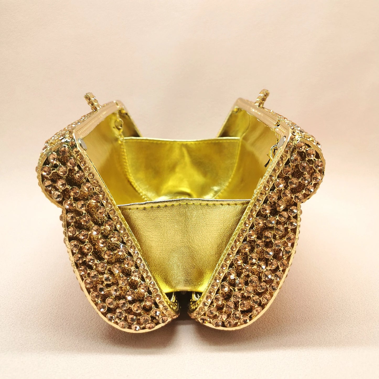 New Arrival Woman Champagne Diamond Crystal Wedding Party Bridal Evening Bag Dinner Gala Purse Birthday Banquet Hollow Handbag