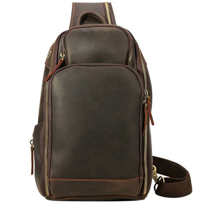New Arrivals Mens Single Shoulder Backpack Chest Packs Genuine Leather Crosbody Bag With USB Cable