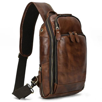 New Arrivals Mens Single Shoulder Backpack Chest Packs Genuine Leather Crosbody Bag With USB Cable