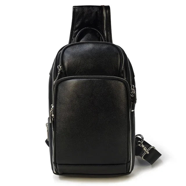 New Arrivals Mens Single Shoulder Backpack Chest Packs Genuine Leather Crosbody Bag With USB Cable