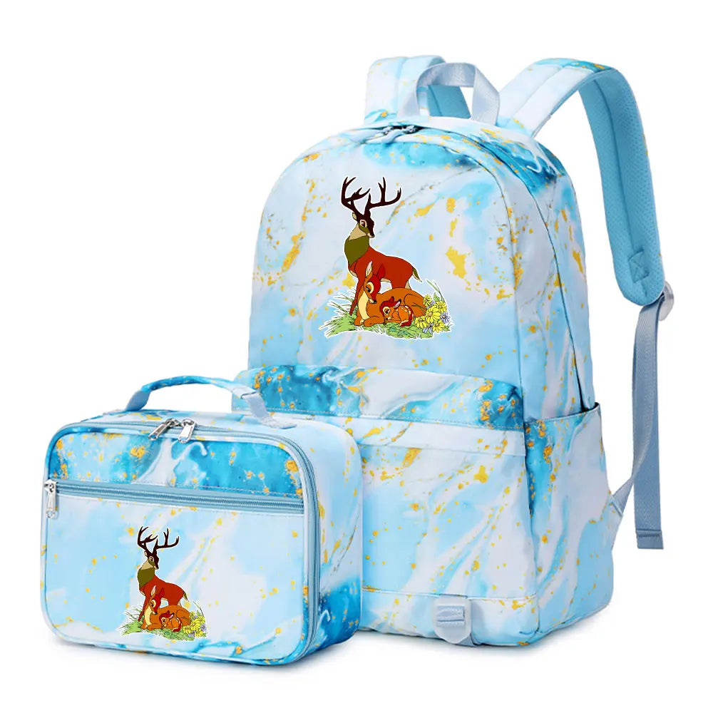 New  Bambi 2Pcs Boy Girl Kids School Book Bags Travel Backpack Lunch Bag for Student Teenagers Sets