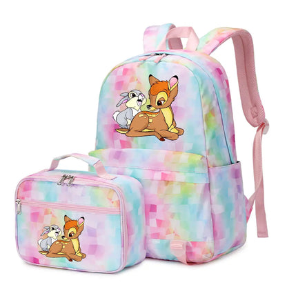 New  Bambi 2Pcs Boy Girl Kids School Book Bags Travel Backpack Lunch Bag for Student Teenagers Sets