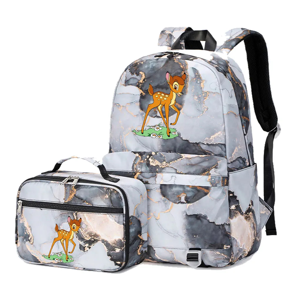 New  Bambi 2Pcs Boy Girl Kids School Book Bags Travel Backpack Lunch Bag for Student Teenagers Sets