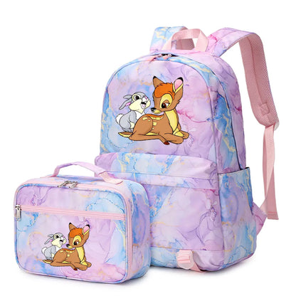 New  Bambi 2Pcs Boy Girl Kids School Book Bags Travel Backpack Lunch Bag for Student Teenagers Sets