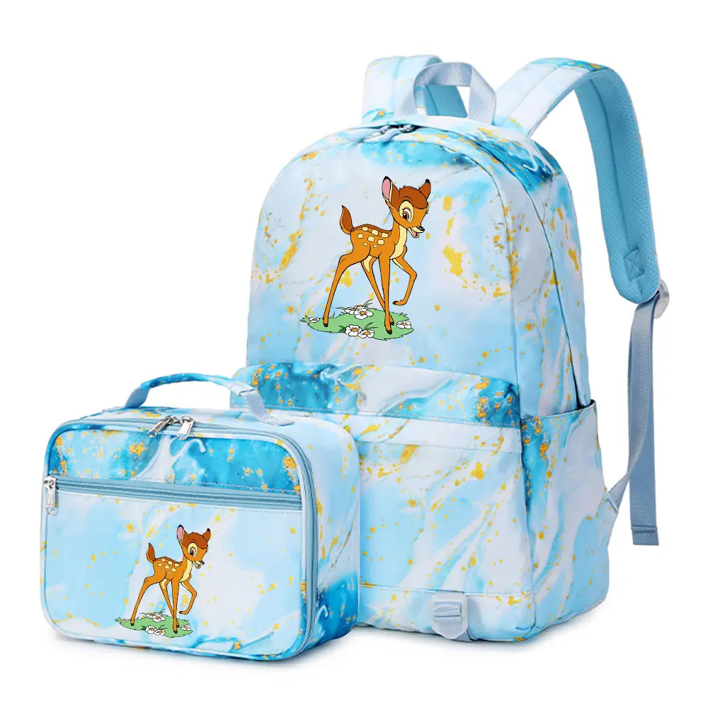 New  Bambi 2Pcs Boy Girl Kids School Book Bags Travel Backpack Lunch Bag for Student Teenagers Sets