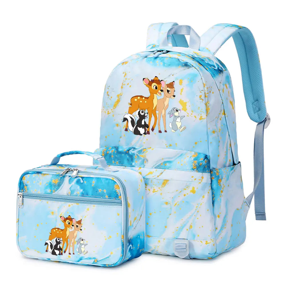 New  Bambi 2Pcs Boy Girl Kids School Book Bags Travel Backpack Lunch Bag for Student Teenagers Sets