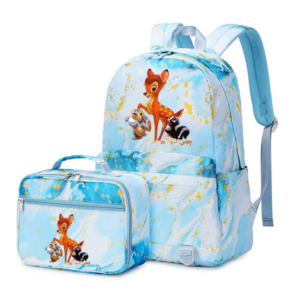 New  Bambi 2Pcs Boy Girl Kids School Book Bags Travel Backpack Lunch Bag for Student Teenagers Sets