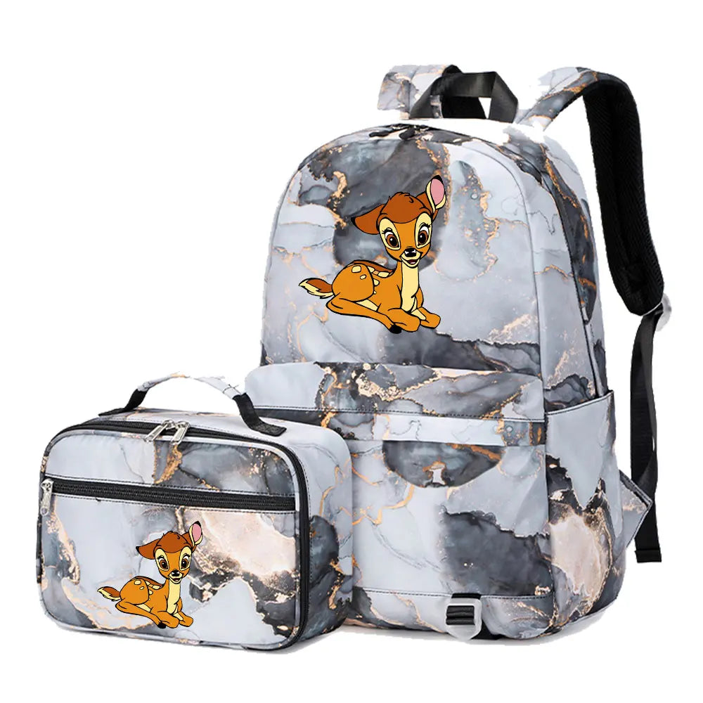 New  Bambi 2Pcs Boy Girl Kids School Book Bags Travel Backpack Lunch Bag for Student Teenagers Sets