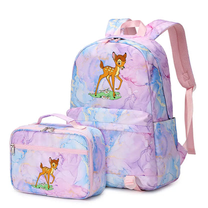 New  Bambi 2Pcs Boy Girl Kids School Book Bags Travel Backpack Lunch Bag for Student Teenagers Sets
