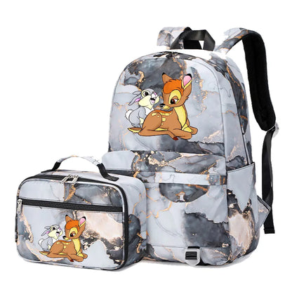 New  Bambi 2Pcs Boy Girl Kids School Book Bags Travel Backpack Lunch Bag for Student Teenagers Sets