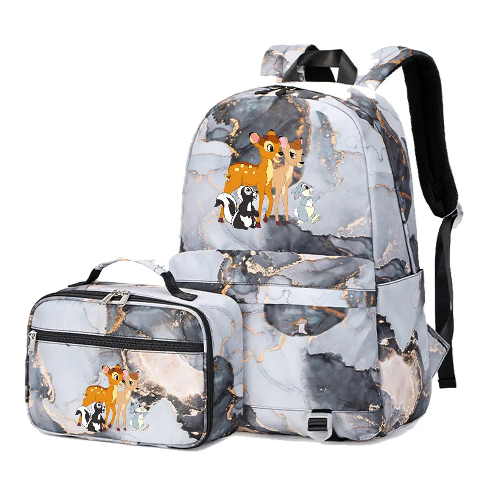 New  Bambi 2Pcs Boy Girl Kids School Book Bags Travel Backpack Lunch Bag for Student Teenagers Sets