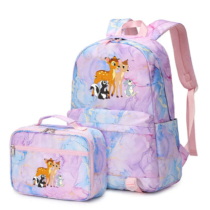 New  Bambi 2Pcs Boy Girl Kids School Book Bags Travel Backpack Lunch Bag for Student Teenagers Sets