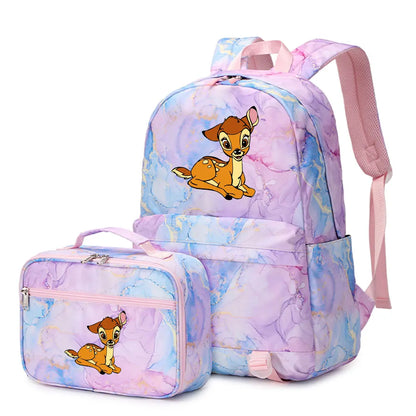 New  Bambi 2Pcs Boy Girl Kids School Book Bags Travel Backpack Lunch Bag for Student Teenagers Sets