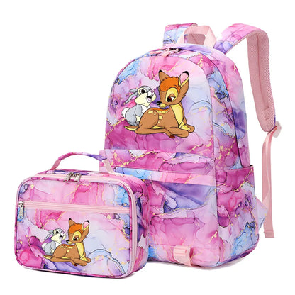 New  Bambi 2Pcs Boy Girl Kids School Book Bags Travel Backpack Lunch Bag for Student Teenagers Sets