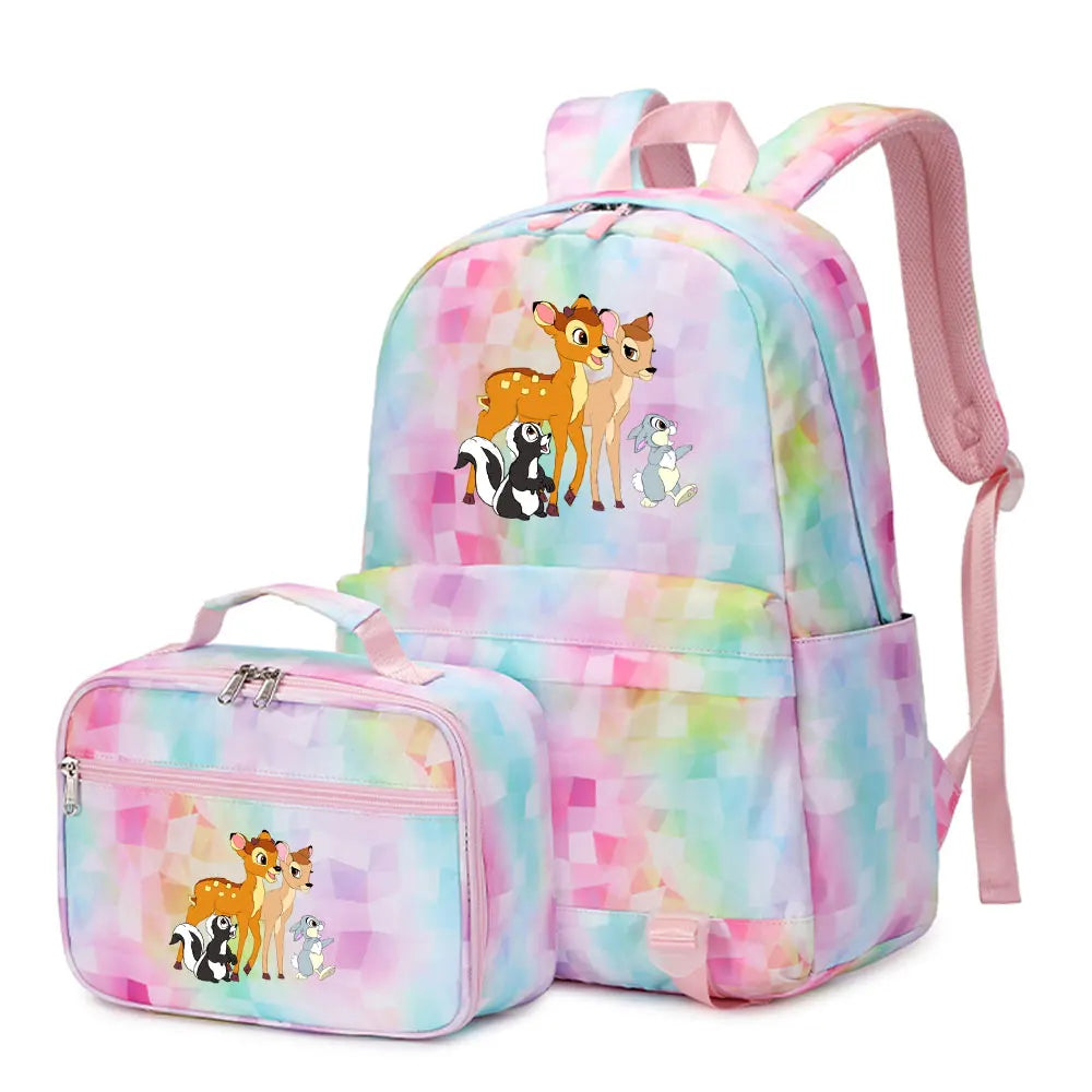 New  Bambi 2Pcs Boy Girl Kids School Book Bags Travel Backpack Lunch Bag for Student Teenagers Sets