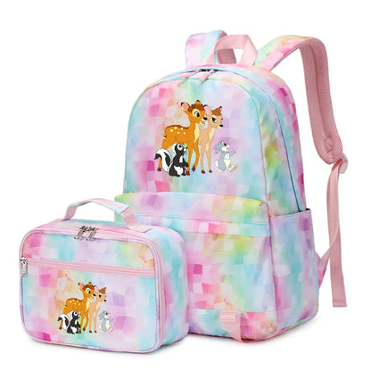 New  Bambi 2Pcs Boy Girl Kids School Book Bags Travel Backpack Lunch Bag for Student Teenagers Sets