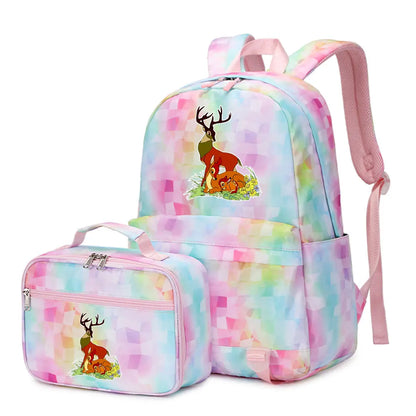 New  Bambi 2Pcs Boy Girl Kids School Book Bags Travel Backpack Lunch Bag for Student Teenagers Sets