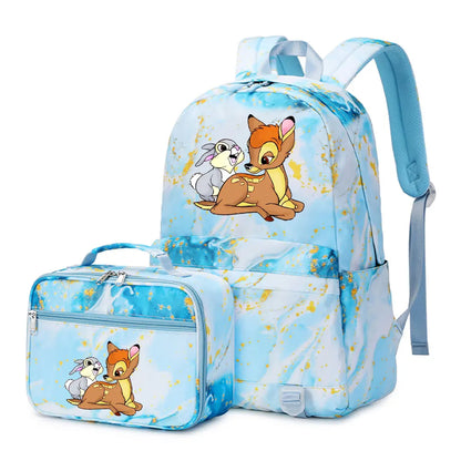 New  Bambi 2Pcs Boy Girl Kids School Book Bags Travel Backpack Lunch Bag for Student Teenagers Sets