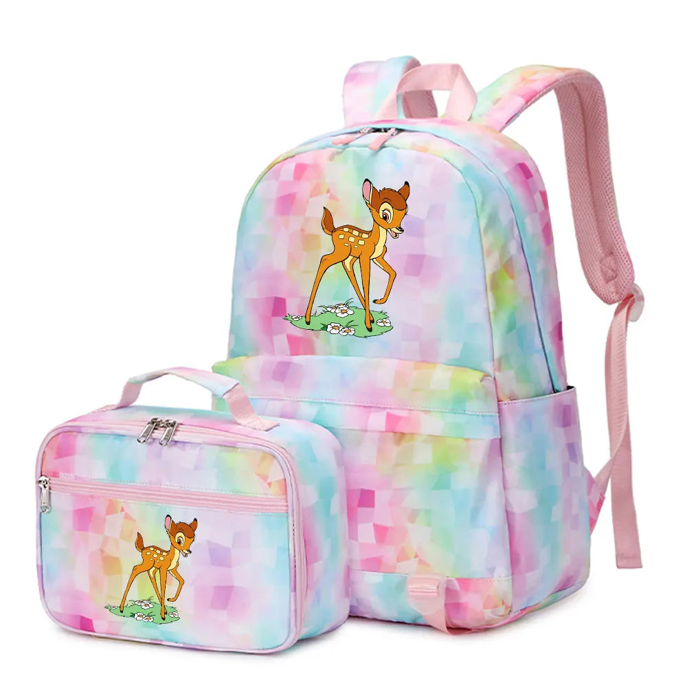 New  Bambi 2Pcs Boy Girl Kids School Book Bags Travel Backpack Lunch Bag for Student Teenagers Sets