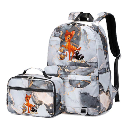 New  Bambi 2Pcs Boy Girl Kids School Book Bags Travel Backpack Lunch Bag for Student Teenagers Sets
