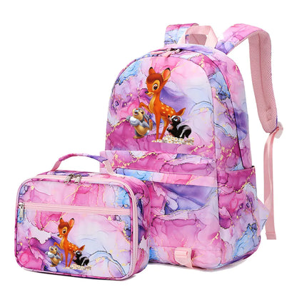 New  Bambi 2Pcs Boy Girl Kids School Book Bags Travel Backpack Lunch Bag for Student Teenagers Sets