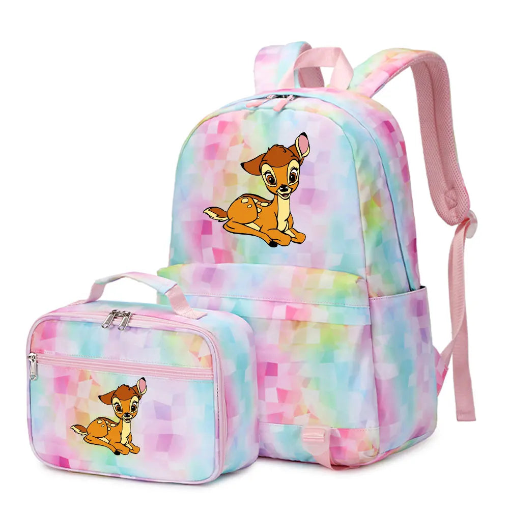 New  Bambi 2Pcs Boy Girl Kids School Book Bags Travel Backpack Lunch Bag for Student Teenagers Sets