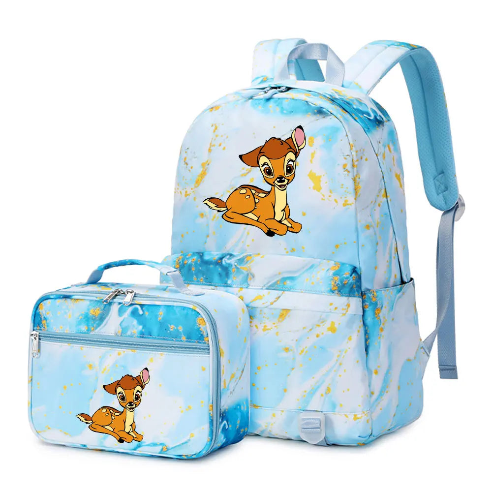 New  Bambi 2Pcs Boy Girl Kids School Book Bags Travel Backpack Lunch Bag for Student Teenagers Sets