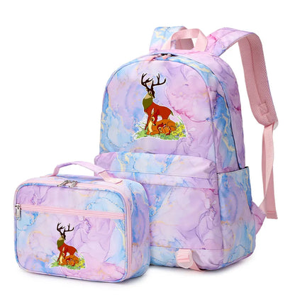 New  Bambi 2Pcs Boy Girl Kids School Book Bags Travel Backpack Lunch Bag for Student Teenagers Sets