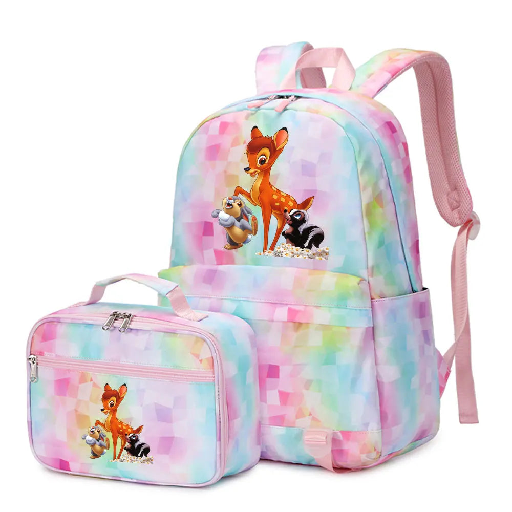 New  Bambi 2Pcs Boy Girl Kids School Book Bags Travel Backpack Lunch Bag for Student Teenagers Sets