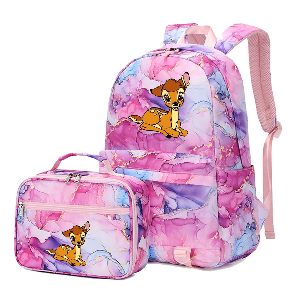 New  Bambi 2Pcs Boy Girl Kids School Book Bags Travel Backpack Lunch Bag for Student Teenagers Sets
