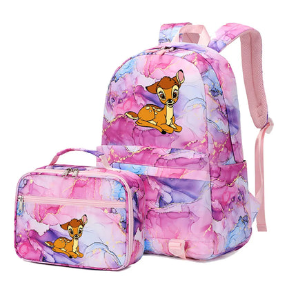 New  Bambi 2Pcs Boy Girl Kids School Book Bags Travel Backpack Lunch Bag for Student Teenagers Sets