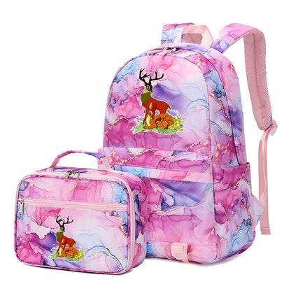 New  Bambi 2Pcs Boy Girl Kids School Book Bags Travel Backpack Lunch Bag for Student Teenagers Sets