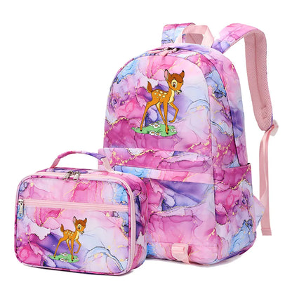 New  Bambi 2Pcs Boy Girl Kids School Book Bags Travel Backpack Lunch Bag for Student Teenagers Sets