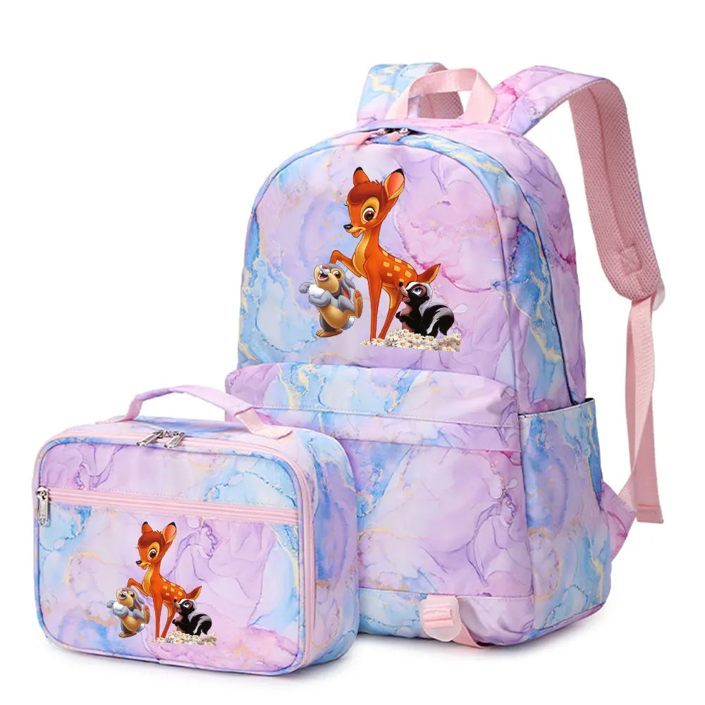 New  Bambi 2Pcs Boy Girl Kids School Book Bags Travel Backpack Lunch Bag for Student Teenagers Sets