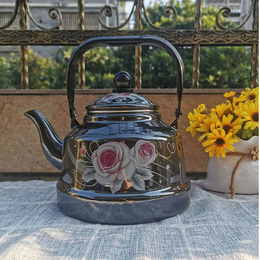 New Boutique Enamel Teapot 1L Small Round Pot Thickened Enamel Kettle Fashion Teapot Kettle Kitchen Supplies Simple Style Teapot