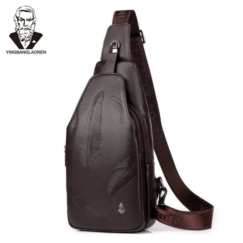 New Brand Hot Sale Men's Casual Genuine Leather Chest Luxury Cowhide Sling Crossbody Multi Functional Shoulder Bag