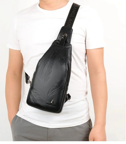 New Brand Hot Sale Men's Casual Genuine Leather Chest Luxury Cowhide Sling Crossbody Multi Functional Shoulder Bag
