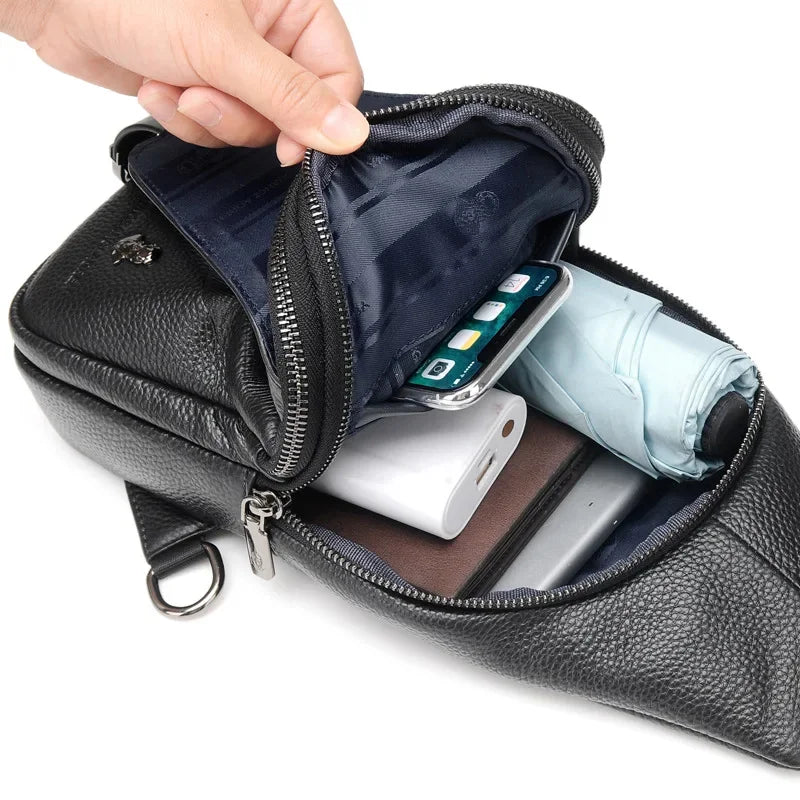New Brand Hot Sale Men's Casual Genuine Leather Chest Luxury Cowhide Sling Crossbody Multi Functional Shoulder Bag