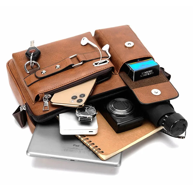New Brand Shoulder for 10.4" Ipad PU Leather Men Casual Business Handbags Messenger s Fashion Man Crossbody Bag