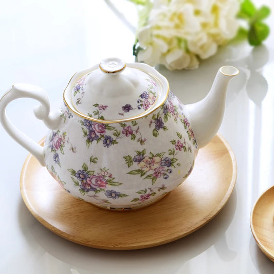 New British Bone China Coffee Pot European Style Afternoon Tea Teaset Ceramic Teapot Coffee Pot Porcelain Flower Tea Pots