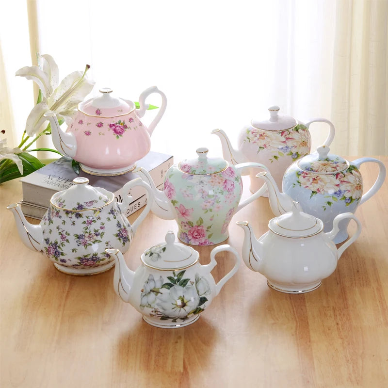 New British Bone China Coffee Pot European Style Afternoon Tea Teaset Ceramic Teapot Coffee Pot Porcelain Flower Tea Pots