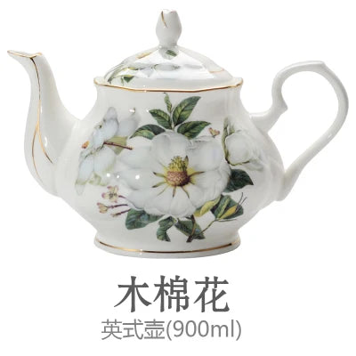 New British Bone China Coffee Pot European Style Afternoon Tea Teaset Ceramic Teapot Coffee Pot Porcelain Flower Tea Pots