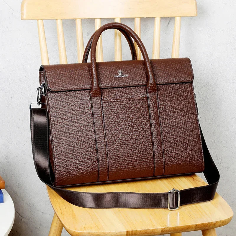 New Business Genuine Leather Men's Briefcase Retro Laptop Large Capacity Documents Handbag Male Daily Shoulder Bag
